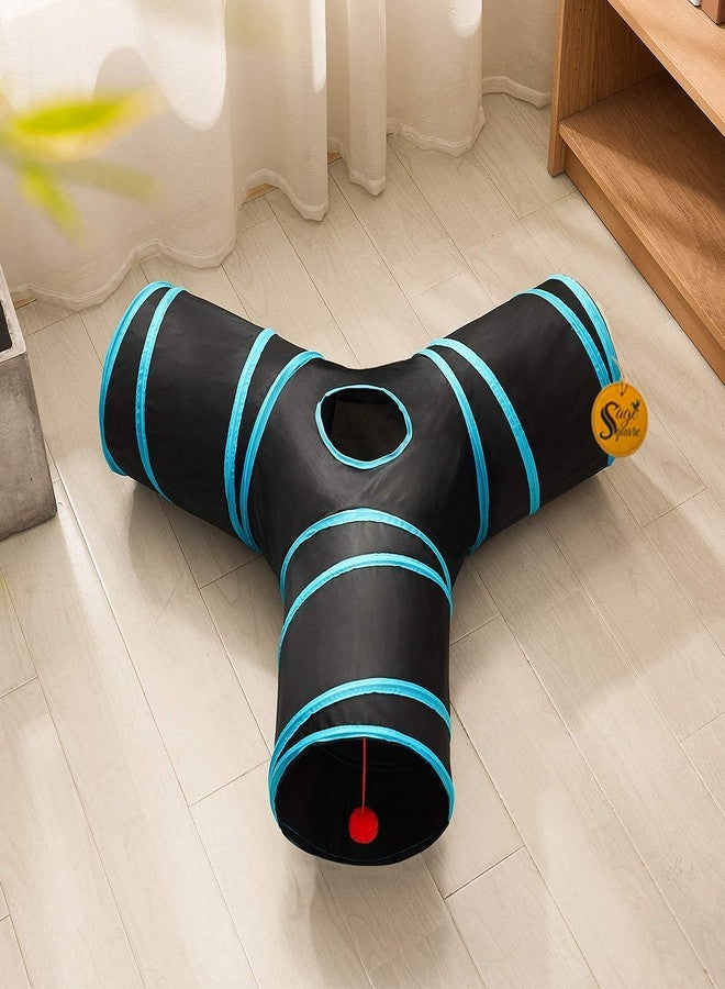 Sage Square Big Size Portable Sleeping Bag Exercise 3 Way Tunnel with Hanging Ball for Cat/Kitten/Puppy/Dog (Blue) - Image 1